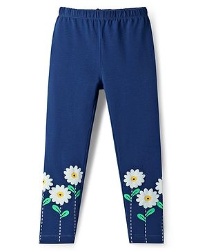 Babyhug Cotton Lycra Full Length Leggings With Floral Print - Navy Blue