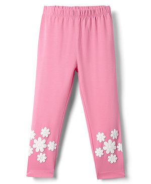 Babyhug Cotton Lycra Knit Full Length Leggings with Floral Print - Pink