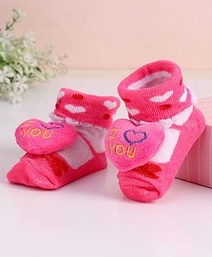 Cute Walk by Babyhug Socks With Heart Print & Applique - Dark Pink