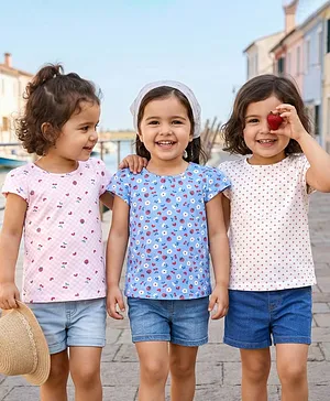 Babyhug 100% Cotton Knit Half Sleeves
                              T-Shirts with Tropical Theme Polka Dots
                              Print & Checks Pack of 3 - Light Blue
                              Pink & White