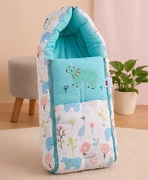 Babyhug Premium Muslin Sleeping Bag Bear Print - Multicolor| Easy Zipper Closure| New Born Gifting| Boys & Girls| Warm and Cozy| Travel Friendly