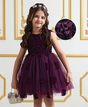 Mark & Mia Woven Sleeveless Party
                              Dress With Floral Applique - Purple