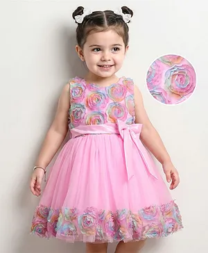Mark & Mia Cotton Woven
                              Sleeveless Frock with Floral Corsage &
                              Bow - Pink