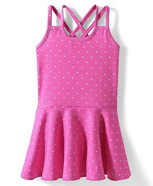 Babyhug Water Repellant Sleeveless Frock Style Swimsuit  With Polka Dot Print - Pink