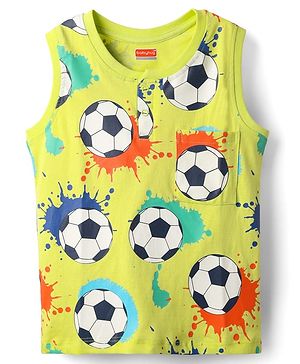 Babyhug Cotton Knit Sleeveless Tank T-Shirt With Football Print - Yellow