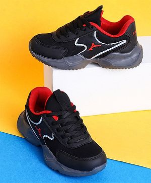 ABROS Colour Blocked & Mesh Detailed Lace Up Shoes - Black & Red