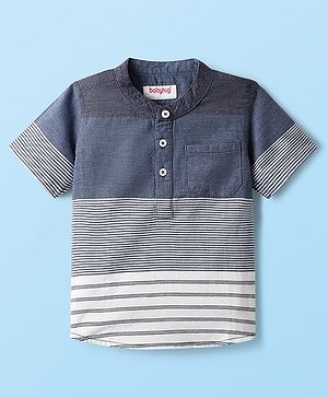 Babyhug Cotton Woven Half Sleeves Mandarin Collar Kurta Stripe Shirt - Navy Blue
