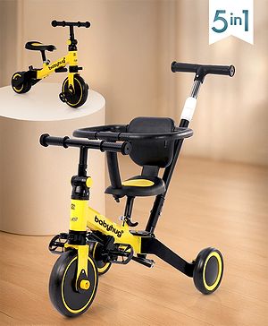Babyhug Most Advanced 5 in 1 Tricycle with Adjustable Parent Handle - Yellow