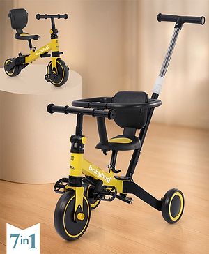 Babyhug 7 in 1 Baby Cycle Tricycle with Adjustable Parent Handle - Yellow