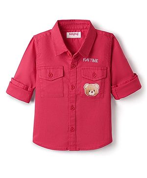 Babyhug Cotton Woven Full Sleeves Shirt with Bear Print - Red