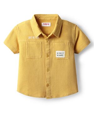 Babyhug 100% Cotton Waffle Half Sleeves Shirt With Patch Detailing - Yellow