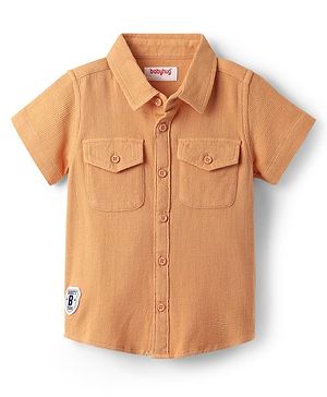 Babyhug Cotton Waffle Woven Half Sleeves Solid Shirt - Peach