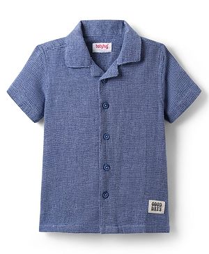 Babyhug Cotton Woven Half Sleeves Solid Colour Shirt - Blue