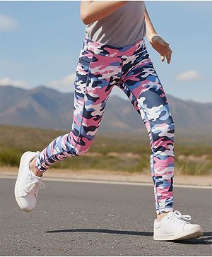 Pine Active Knit  Full Length Super Stretch Leggings with Camouflage Print - Pink