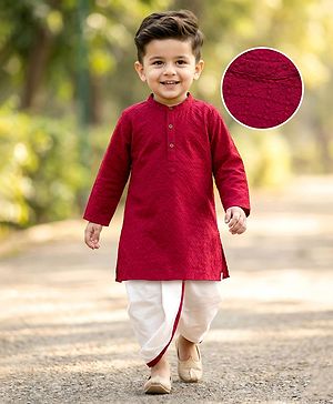 Babyhug Cotton Woven Full Sleeves Solid Colour Kurta Dhoti Set - Red