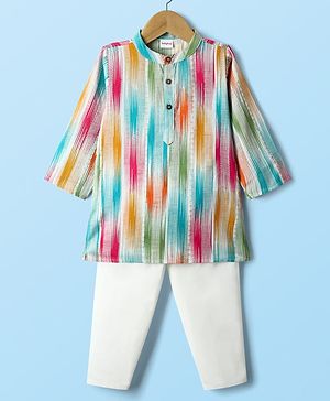 Babyhug Cotton Woven Full Sleeves Cambric Foil Printed Kurta Pajama Set - Multicolour