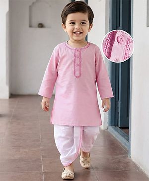 Babyhug Cambric Full Sleeves Solid Color Kurta Dhoti Set - Pink