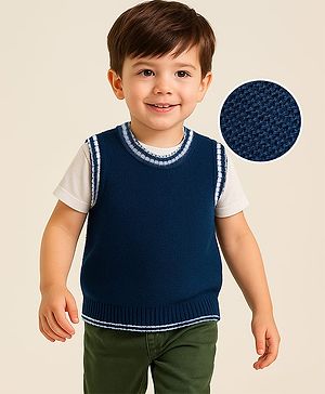 Babyhug Knit Sleeveless Solid Color Sweater Vest - Navy Blue