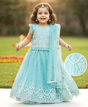 Babyhug Woven Sleeveless Choli
                              Lehenga & Dupatta Set With Floral
                              Embriodery - Light Blue