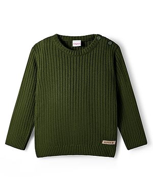 Babyhug Knit Full Sleeves Solid Color Pullover Sweater - Olive Green