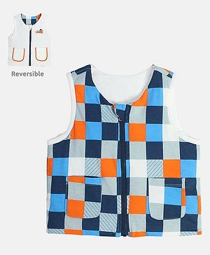 MINI KLUB Cotton Sleeveless Checked Reversible Gilet - Blue & White