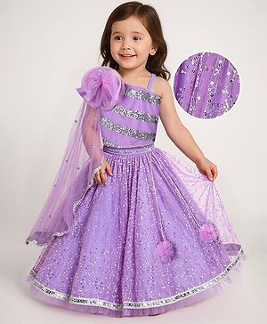 Babyhug Woven Lehenga Choli Set With Sequin Detailing & Dupatta - Lavender