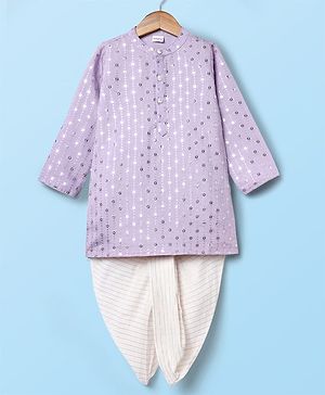 Babyhug Woven Full Sleeves Manderin Collar Kurta Dhoti Set With Embroidery - Lavender
