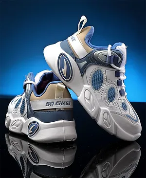 asian Colour Blocked Lace Up Sneakers - White
                      & Slate Blue