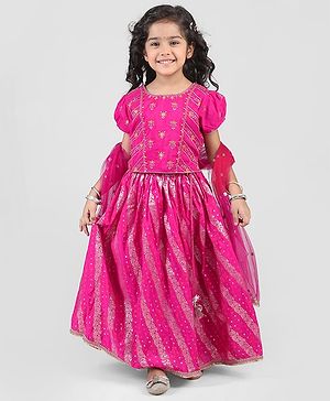 Babyhug Woven Half Sleeves Brocade Choli Lehenga With Dupatta Set - Pink