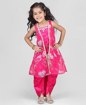Babyhug Woven Sleeveless Indo Western Set With Floral Print - Pink