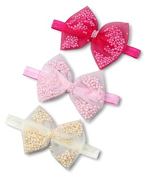 Babyhug Free Size Headbands with Bow Applique Pack of 3 - Pink Fuschia and Yellow