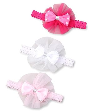 Babyhug Free Size HeadBand with Floral Applique Pack of 3 - White Pink and Fuschia