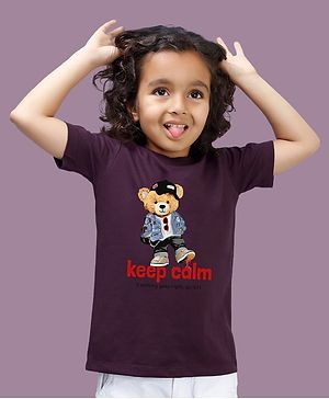 NUSYL Cotton Blend Half Sleeves Keep Calm Text Printed Tee - Wine