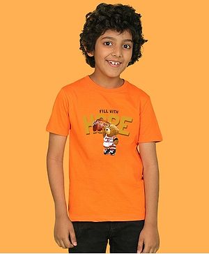 NUSYL Cotton Blend Half Sleeves Fill With Hope Text Printed Tee - Orange