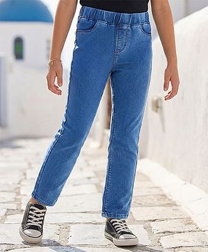 Pine Kids Woven Ankle Length Washed Denim Jeggings - Blue