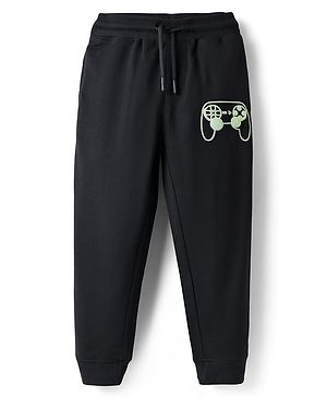 Pine Kids Cotton Knit Full Length  Lounge Pant With Game Print - Black