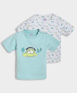 Mi Arcus 100% Cotton Pack Of 2 Half Sleeves Cars Printed Tees - Multi Colour
