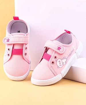 Cute Walk by Babyhug Casual Shoes with Velcro Closure & Kitty Print - Pink