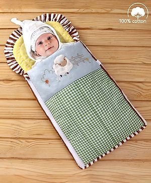 Babyhug Premium Cotton Baby Nest Bag Farm Theme - Yellow & Blue