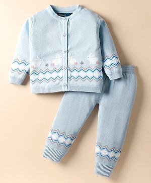 ToffyHouse Full Sleeves Winter Wear Suits With Bunny Print - Light Blue