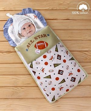 Babyhug Premium Cotton Baby Nest Bag Sports Theme - Multicolour