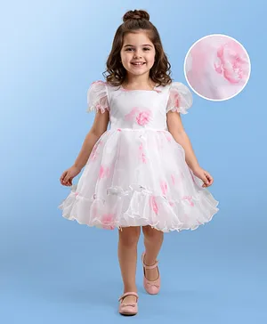 Mark & Mia Woven Half Sleeves
                              Party Frock With Floral Print - White