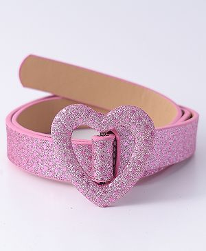 Pine Kids Glitter Print Belt With Heart Buckle Closure - Pink