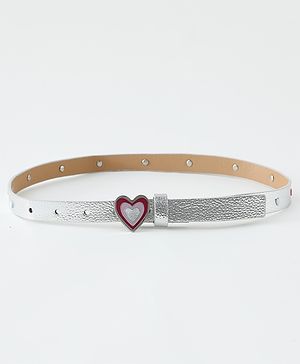 Pine Kids Free Size Belt with Heart Shape Buckle - Silver