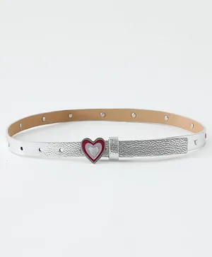 Pine Kids Free Size Belt with Heart Shape Buckle - Silver