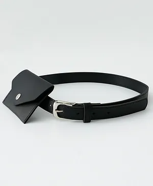 Pine Kids Solid Belt  with attach Wallet - Black