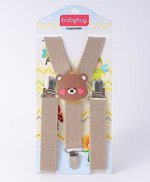Babyhug Suspender with Bear Applique Free Size - Light Khaki