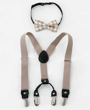 Babyhug Bow and Suspender Set - Light Khaki