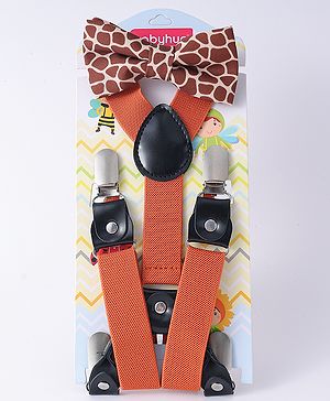 Babyhug Free Size Bow and Suspender Set - Brown
