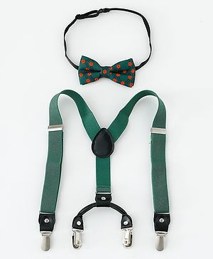 Babyhug Free Size Floral Printed Bow & Suspender Set - Green